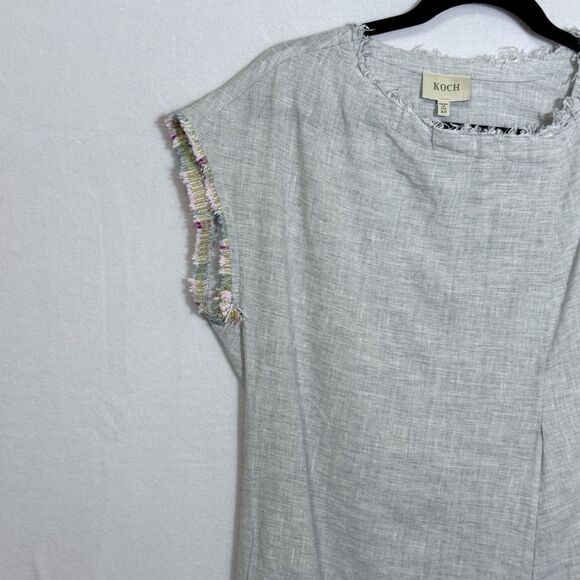 Koch Grey Linen Blend Boho Embroidered Trim Boxy Cap Sleeve Mini Dress Size XS - Picture 5 of 10